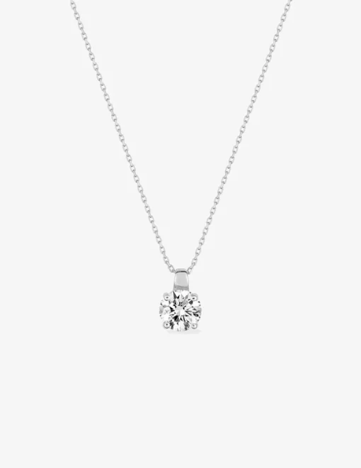 Collier solitaire or blanc 750‰ et oxyde de zirconium 1,00 ct SO OR