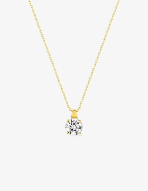 Collier solitaire or jaune 375‰ et oxyde de zirconium 6,5 mm SO OR