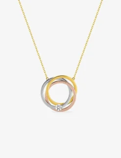 Collier tricolore anneaux entrelacés et oxyde de zirconium en or jaune 375 ‰ SO OR