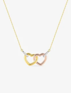 Collier tricolore double cœur or 375‰ et oxydes de zirconium SO OR