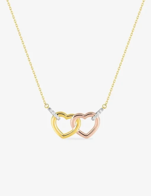 Collier tricolore double cœur or 375‰ et oxydes de zirconium SO OR