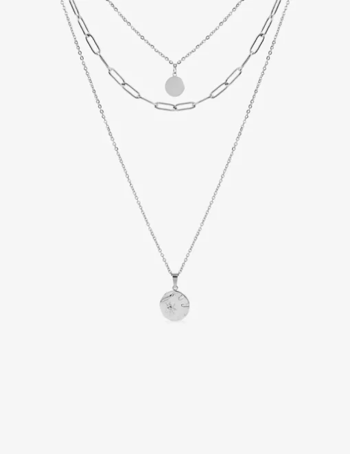 Collier trois rangs et pendentif en acier SO OR