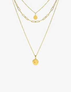 Collier trois rangs et pendentif en acier doré SO OR