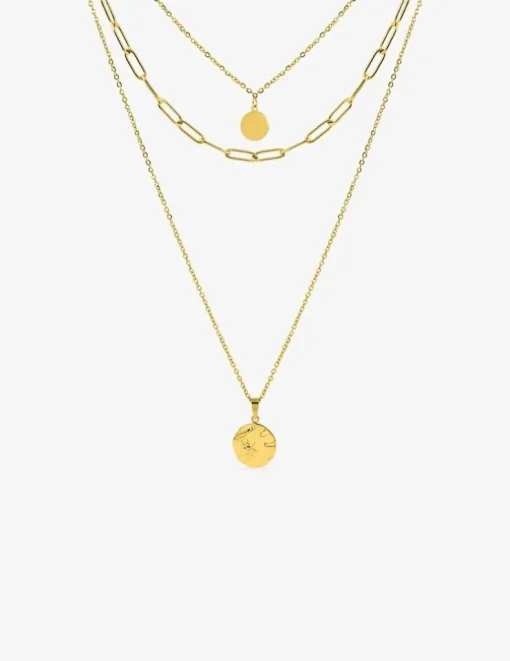 Collier trois rangs et pendentif en acier doré SO OR