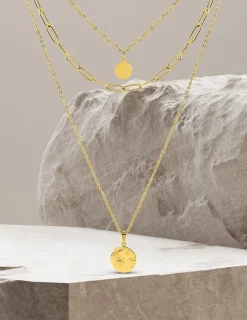 Collier trois rangs et pendentif en acier doré SO OR