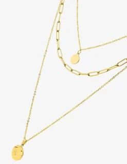 Collier trois rangs et pendentif en acier doré SO OR