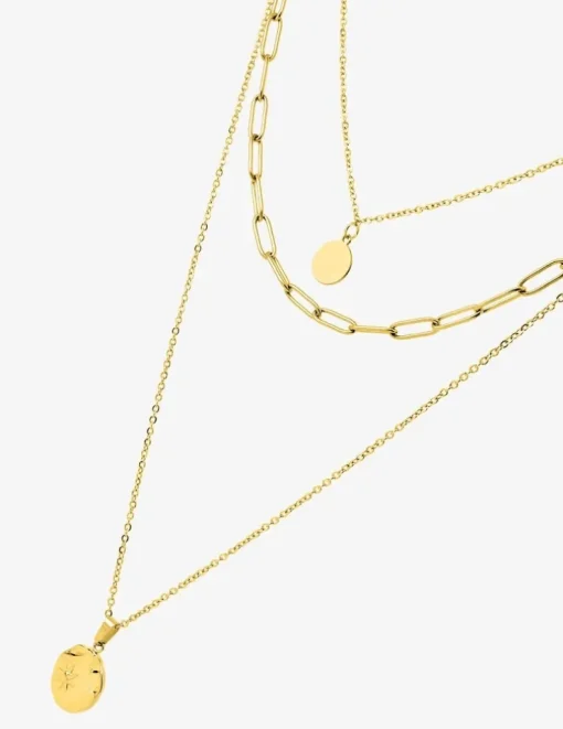 Collier trois rangs et pendentif en acier doré SO OR