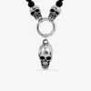 Collier têtes de mort acier et pierres de lave SO OR