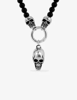 Collier têtes de mort acier et pierres de lave SO OR