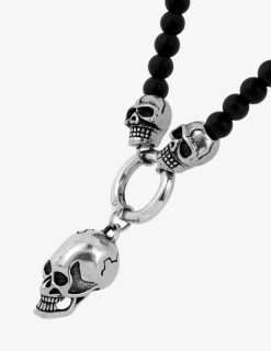 Collier têtes de mort acier et pierres de lave SO OR