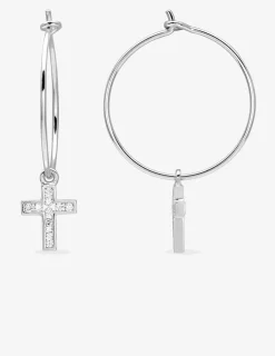Créoles 20 mm argent 925‰ rhodié et croix oxydes de zirconium SO OR