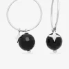 Créoles 15 mm argent 925‰ rhodié onyx 8 mm et étoile SO OR