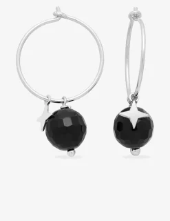 Créoles 15 mm argent 925‰ rhodié onyx 8 mm et étoile SO OR