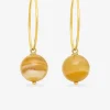 Créoles 20 mm plaqué or et agate jaune 10 mm SO OR