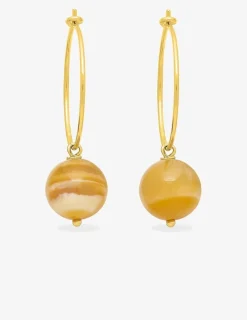 Créoles 20 mm plaqué or et agate jaune 10 mm SO OR