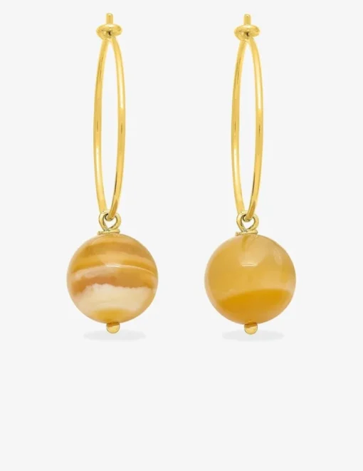 Créoles 20 mm plaqué or et agate jaune 10 mm SO OR