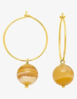 Créoles 20 mm plaqué or et agate jaune 10 mm SO OR