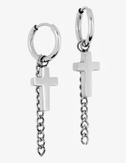 Créoles acier breloque croix et chaîne SO OR