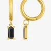 Créoles acier doré et oxydes de zirconium noir rectangle SO OR