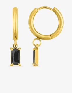 Créoles acier doré et oxydes de zirconium noir rectangle SO OR