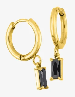 Créoles acier doré et oxydes de zirconium noir rectangle SO OR