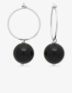 Créoles argent 925‰ rhodié et onyx 10 mm SO OR