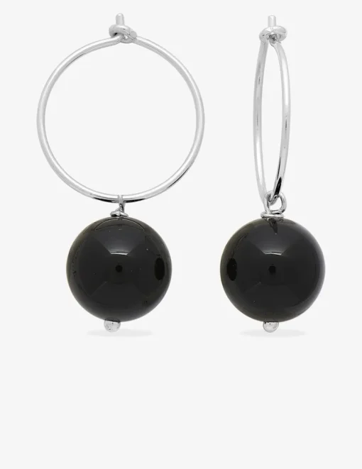 Créoles argent 925‰ rhodié et onyx 10 mm SO OR