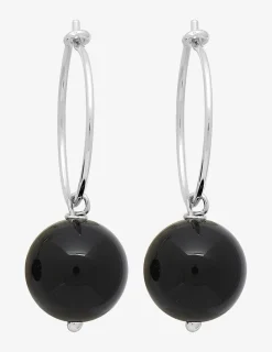 Créoles argent 925‰ rhodié et onyx 10 mm SO OR