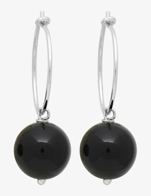 Créoles argent 925‰ rhodié et onyx 10 mm SO OR