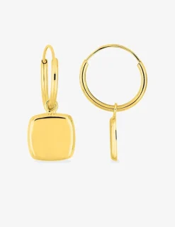 Créoles or 375 ‰ jaune pendentif carré rond SO OR