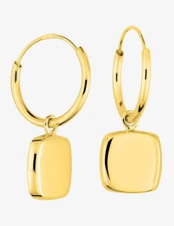 Créoles or 375 ‰ jaune pendentif carré rond SO OR