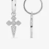 Créoles or blanc 375 ‰ avec breloques croix et oxydes de zirconium SO OR