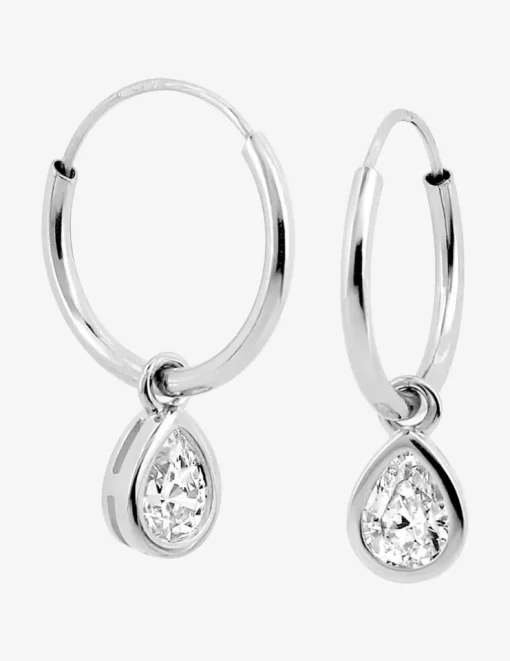 Créoles or blanc 375 ‰ breloques motif "goute" et oxydes de zirconium SO OR