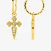 Créoles or jaune 375 ‰ avec breloques croix et oxydes de zirconium SO OR