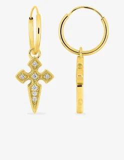 Créoles or jaune 375 ‰ avec breloques croix et oxydes de zirconium SO OR