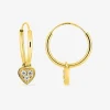 Créoles or jaune 375 ‰ avec breloques "cœur" et oxydes de zirconium SO OR