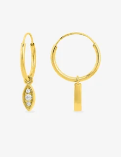 Créoles or jaune 375 ‰ avec breloques amandes et oxydes de zirconium SO OR