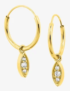 Créoles or jaune 375 ‰ avec breloques amandes et oxydes de zirconium SO OR