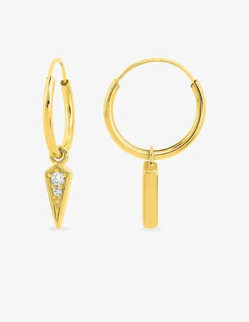 Créoles or jaune 375 ‰ avec breloques triangulaires et oxydes de zirconium SO OR