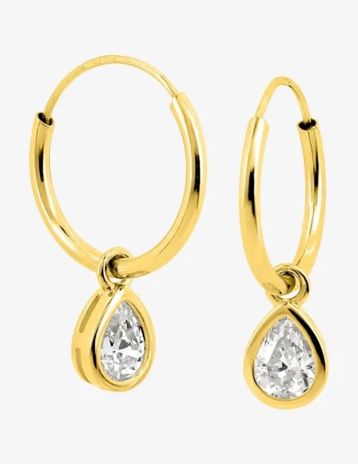 Créoles or jaune 750 ‰, oxydes de zirconium avec breloques "goute" SO OR