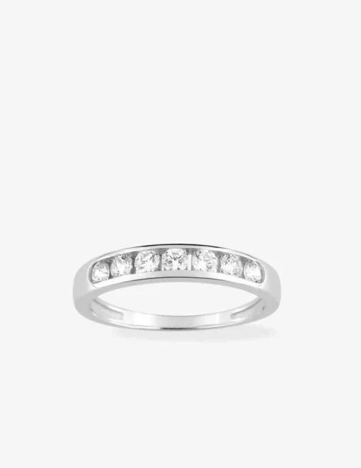 Demi-alliance serti rail or blanc 375‰ et 7 oxydes de zirconium 0,50 ct - Mariage