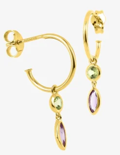 Demi-créoles 10 mm or jaune 375‰, péridot et améthyste SO OR