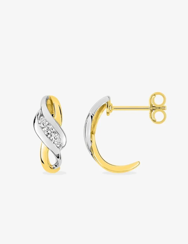 Demi-créoles bicolores or jaune 375‰, rhodium et trilogie oxydes de zirconium SO OR