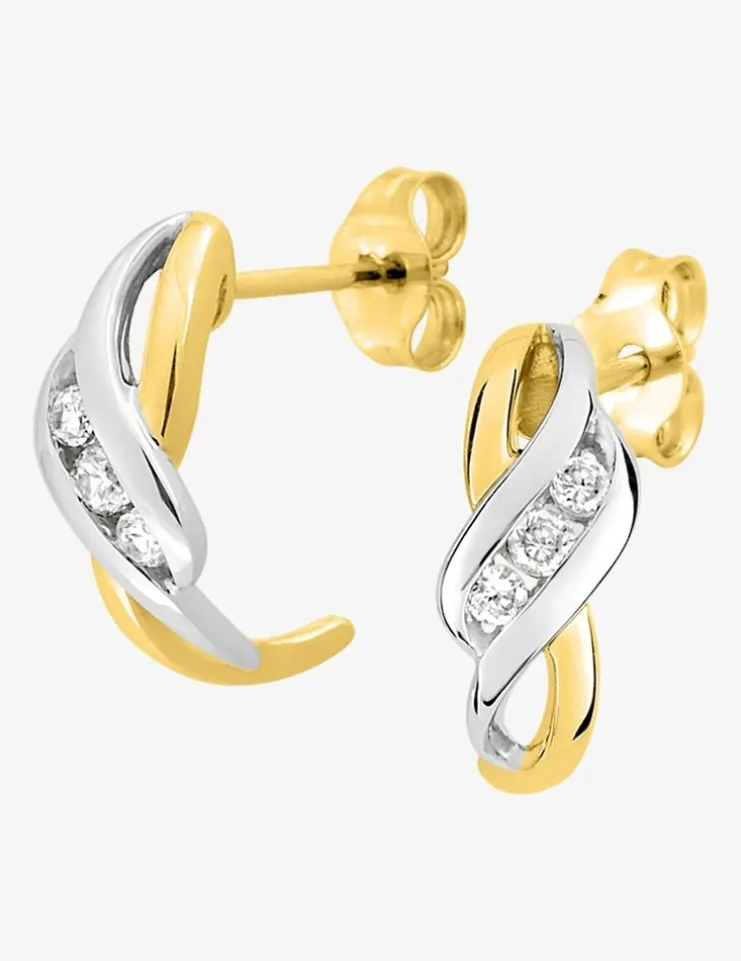 Demi-créoles bicolores or jaune 375‰, rhodium et trilogie oxydes de zirconium SO OR