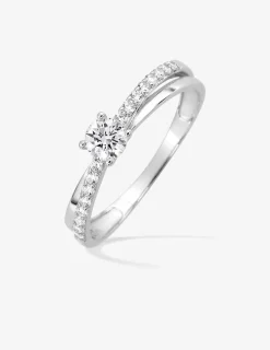 Double bague en or blanc 375 ‰ avec oxydes de zirconium SO OR