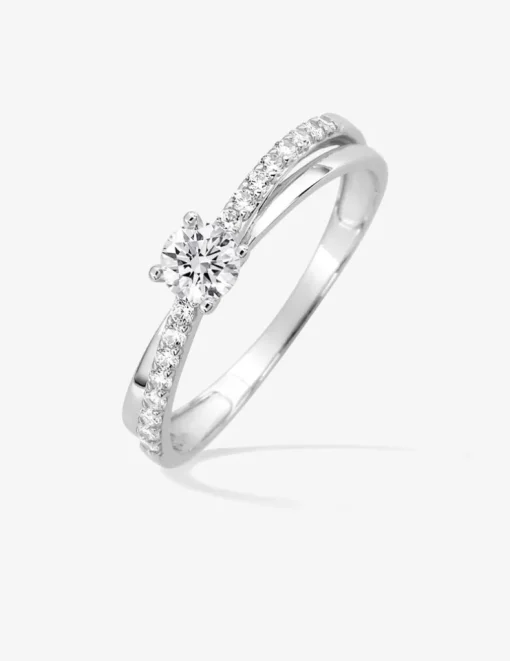 Double bague en or blanc 375 ‰ avec oxydes de zirconium SO OR