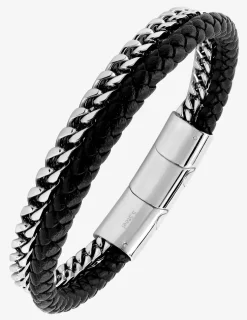 Double bracelet en acier gris et matière synthétique noire SO OR