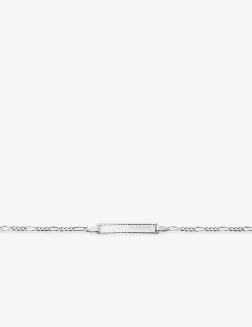Gourmette bébé chaîne alternée 1+3 et plaque rectangle perlée argent 925‰ rhodié SO OR