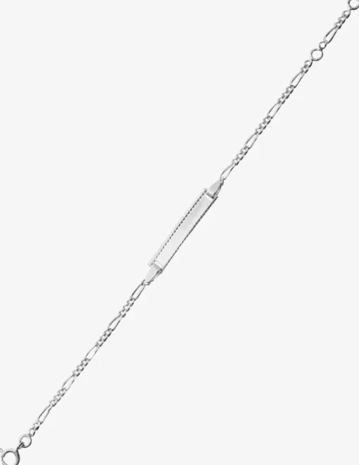 Gourmette bébé chaîne alternée 1+3 et plaque rectangle perlée argent 925‰ rhodié SO OR