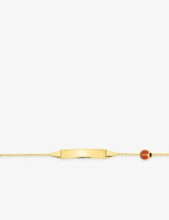 Gourmette bébé chaîne forçat, plaque rectangle et coccinelle or jaune 750‰ et laque SO OR